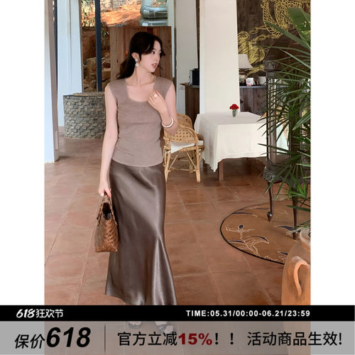 SYT自制100醋酸高级感灰色半身裙