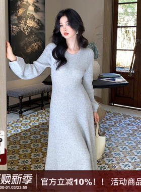 【暖意相拥】SYT自制 亮片圆领含羊毛灯笼袖修身显瘦针织连衣裙