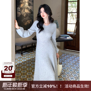 修身 亮片圆领含羊毛灯笼袖 SYT自制 显瘦针织连衣裙 暖意相拥