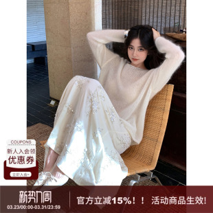 SYT自制 高级感超重工高腰亮片半身裙显瘦百搭丝绒A字大摆裙 法式