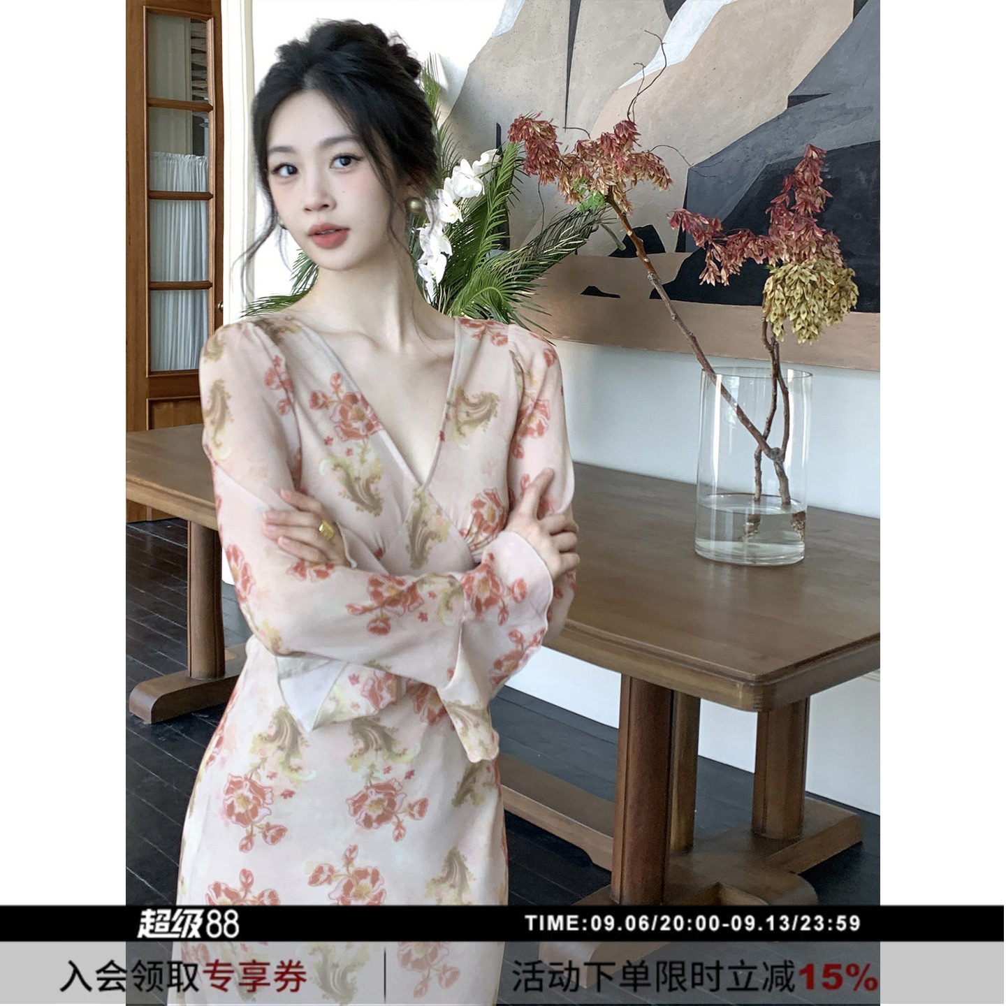 SYT自制温柔仙美喇叭袖连衣裙图片