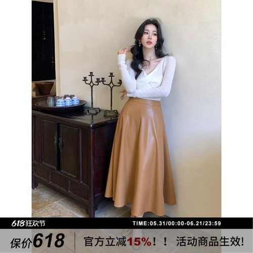 SYT自制高品质皮质大摆半身裙