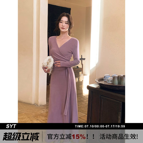 SYT现货法式交叉绑带套装连衣裙