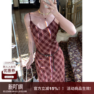 经典 时尚 格子港风吊带连衣裙女2026春季 气质修身 长裙 新款 SYT自制