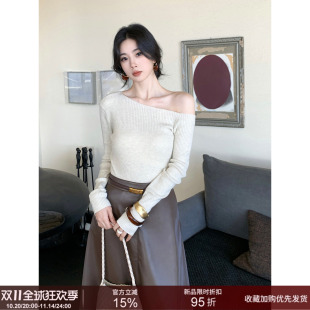 诗肩 显瘦斜肩针织衫 SYT自制 高级感气质纯色百搭修身 上衣 法式