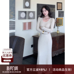 A型包臀裙子 打底针织连衣裙女冬高腰长袖 SYT自制 抗起球圆领修身