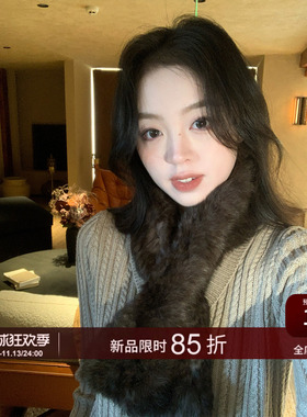 真皮草兔毛围脖软糯交叉围巾