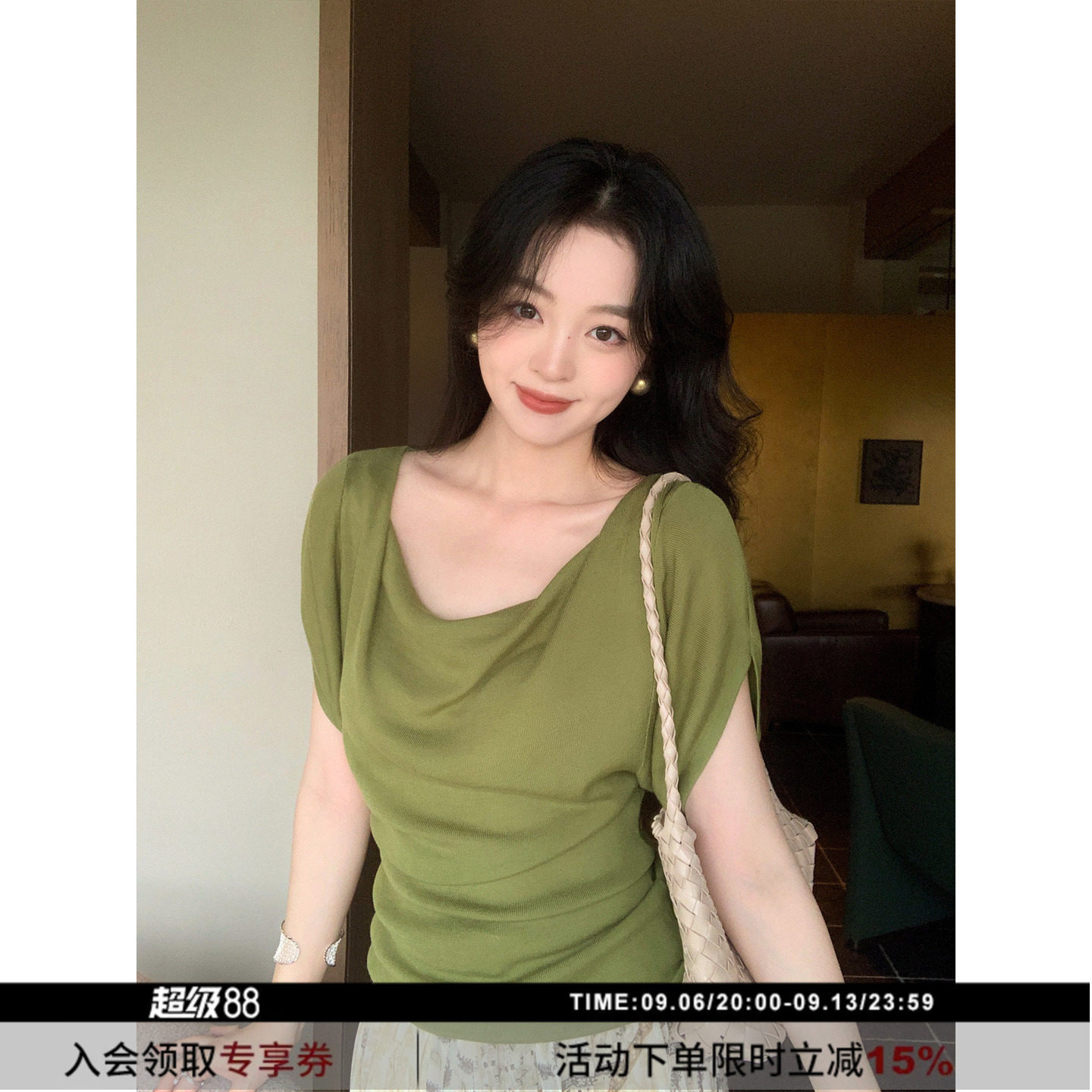 SYT自制天丝针织荡领短袖T恤图片