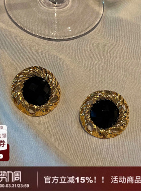 SYT复古港风BI入黑色圆形大耳环女2026新款宫廷风气质高级感耳钉