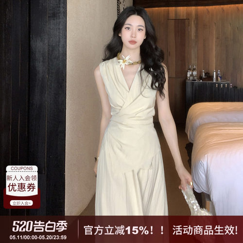 棉质简约无袖套装连衣裙