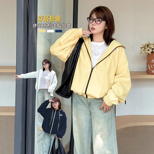女装 胖妹妹大码 休闲外套撞色连帽宽松夹克外套 新款 k3128春秋季