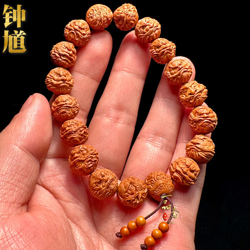 精雕钟馗龙纹桃核手串