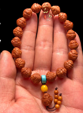 小籽财神桃核手串高端核雕弥勒佛文玩男士手链男款女款橄榄核精雕