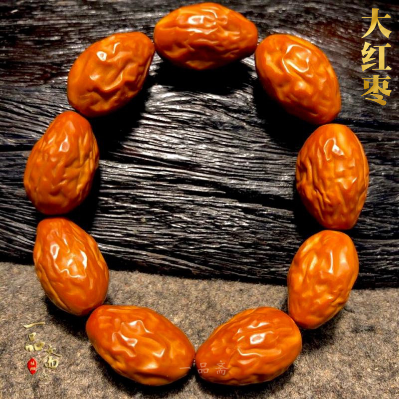 大枣橄榄核手串男盘玩文玩雕刻红枣珠手链女素核核雕素珠原籽素串