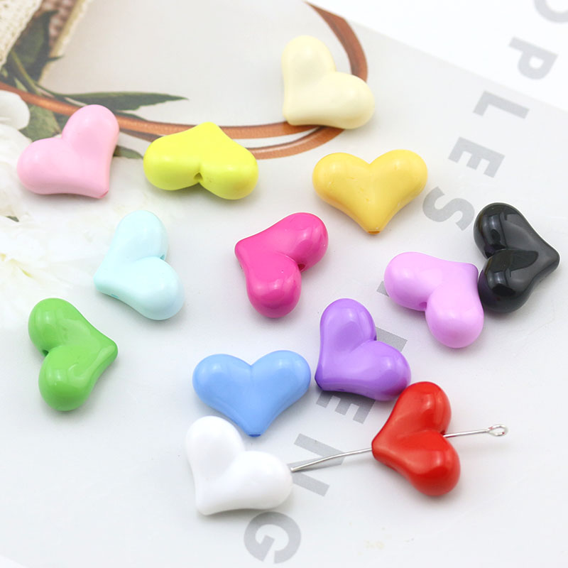 10个装  亚克力实色直孔穿孔爱心桃心心形串珠散珠手机链车挂材料