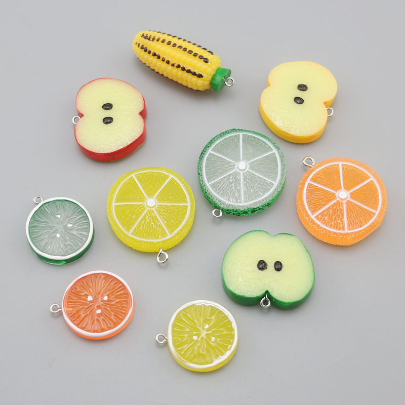 DIY饰品配件 树脂仿真水果柠檬片苹果片玉米钥匙扣包包挂件挂饰