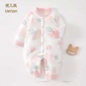 婴儿衣服春秋冬薄棉连体衣纯棉40克无骨爬服男女宝宝夹棉保暖哈衣
