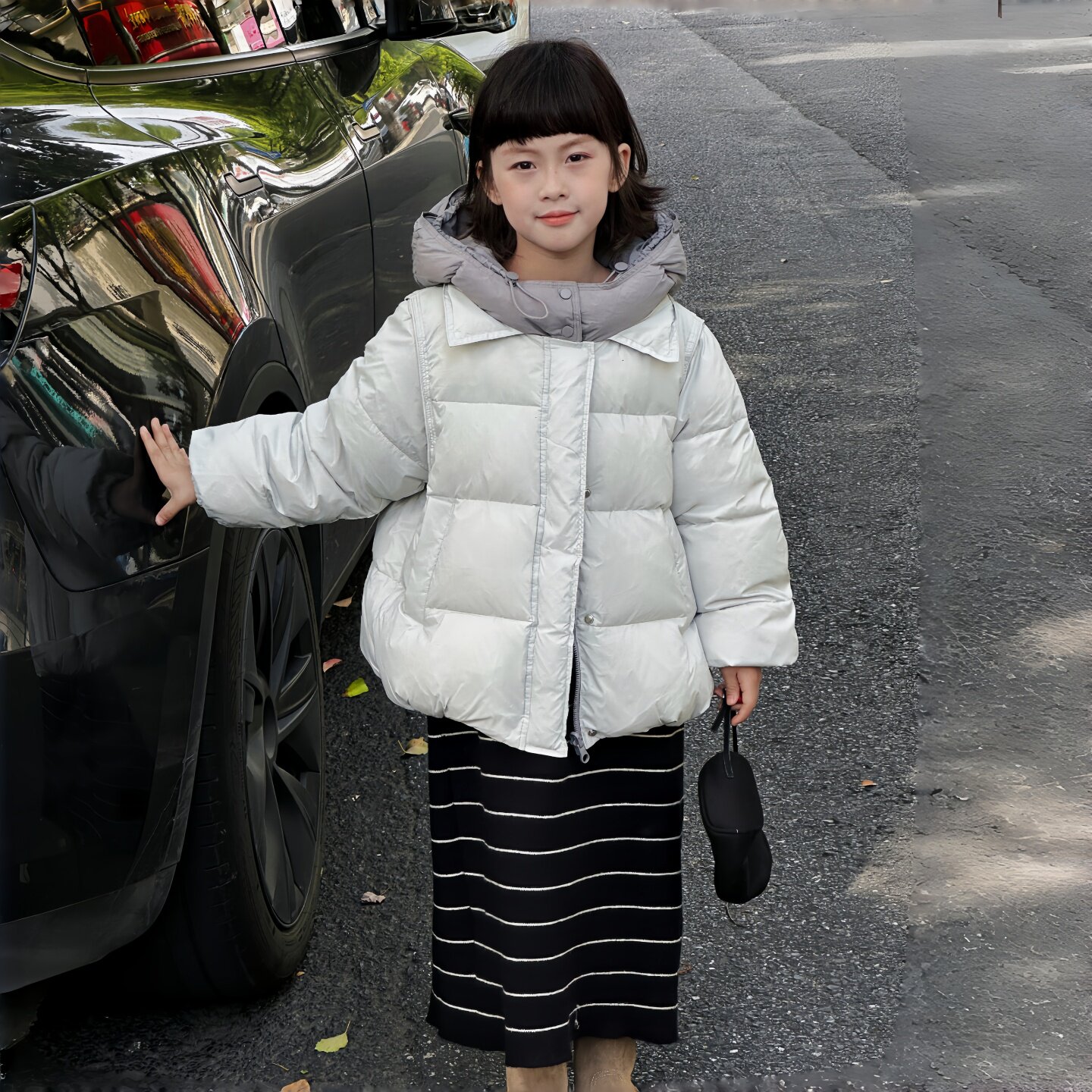 冬装新款男童90白鸭绒加厚连帽撞色双面穿儿童外套童装女童羽绒服