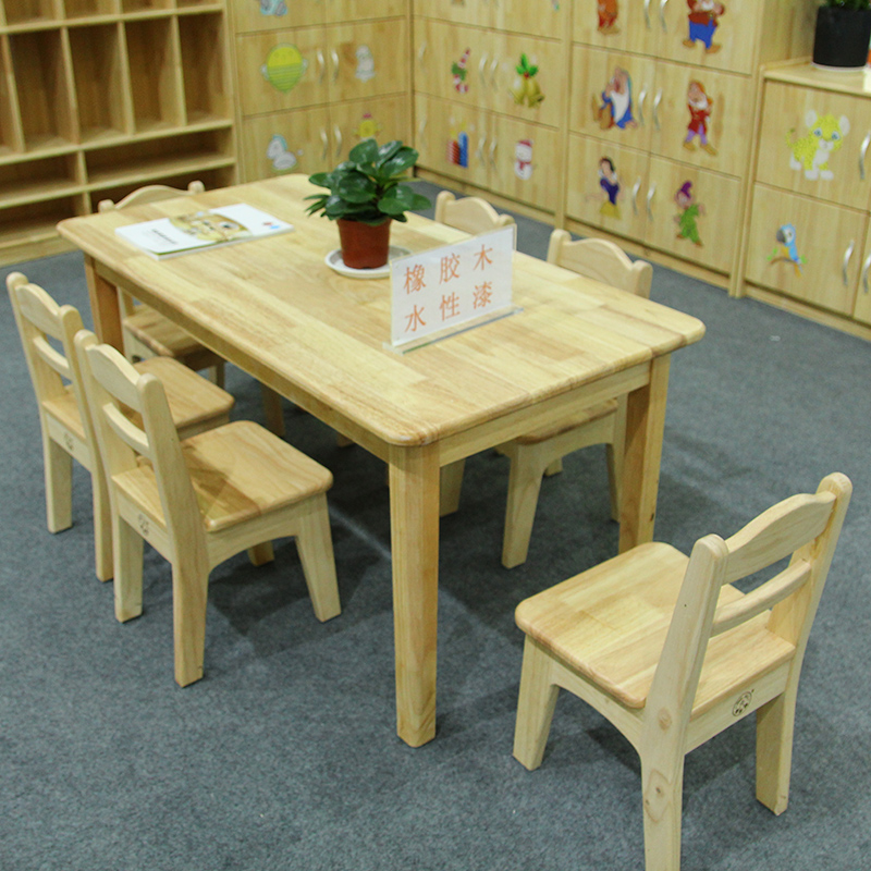 幼儿园儿童实木橡胶木六人桌学习桌6人桌长方桌正方桌椅家用欧式