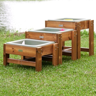 贝思德户外高矮沙水游戏盘3件套沙水瀑布室外防腐木玩沙玩水桌子