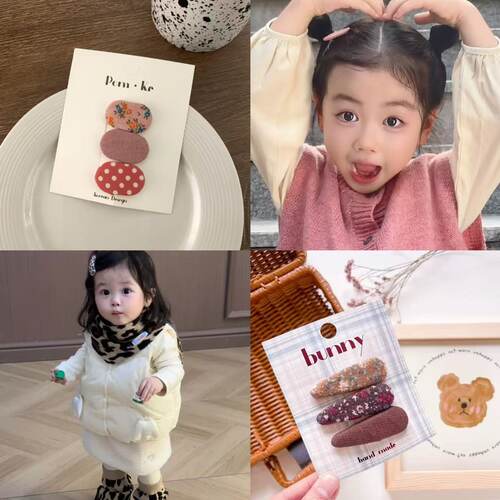 新款韩版儿童发夹小女孩布艺碎花纯色刘海侧边bb夹宝宝椭圆头饰品