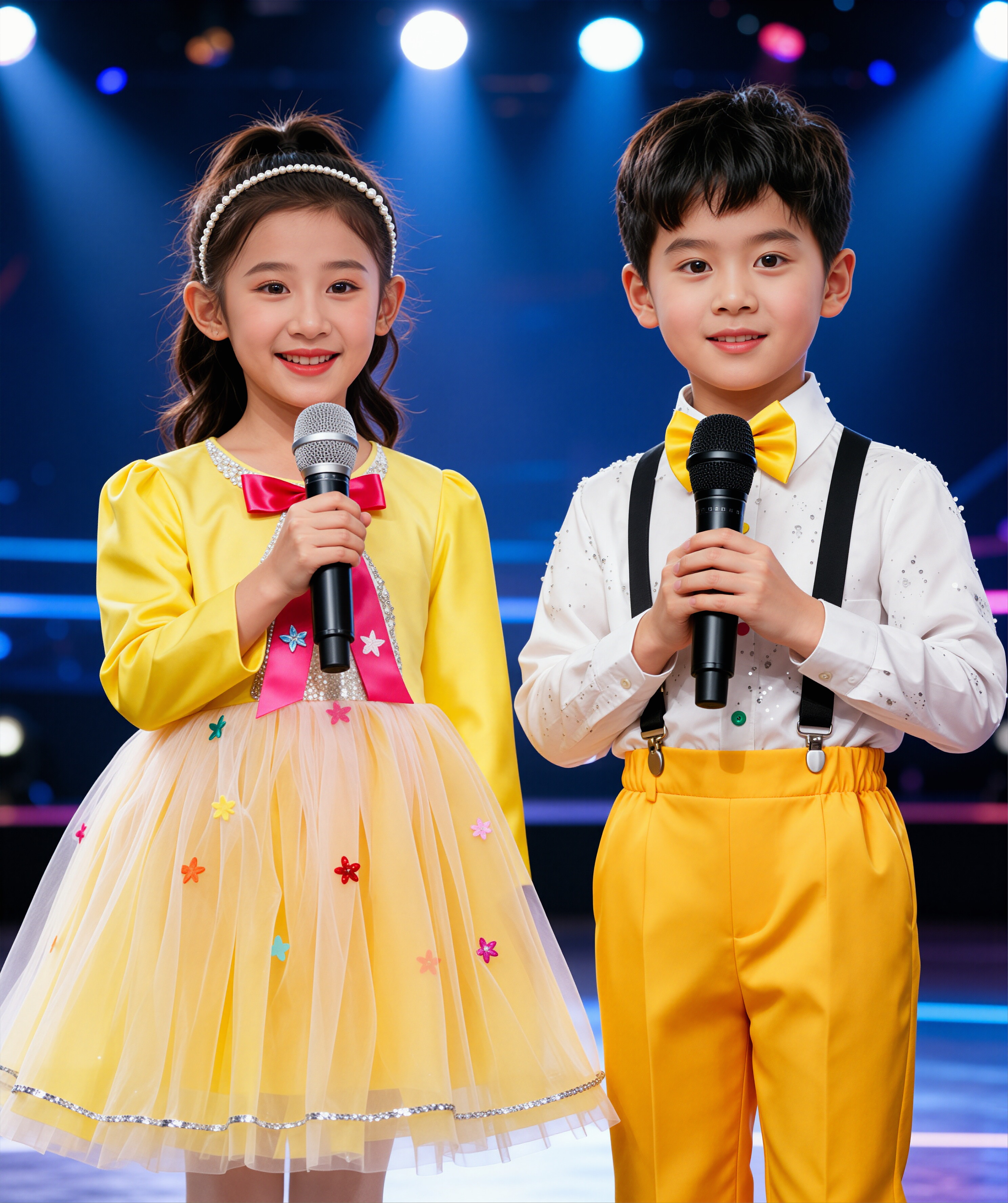 十一儿童金黄色合唱演出服女童幼儿园舞蹈裙子小学生播音主持表演