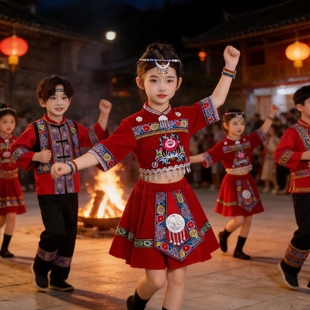 三月三演出服壮族服装儿童少数民族服饰女童哈尼族苗族新款表演服