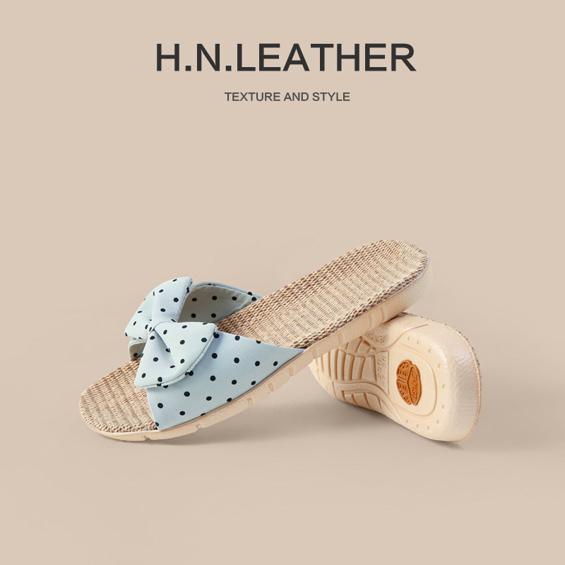 亚麻盆底女士春夏居家拖鞋软底舒适亲肤不闷脚家用室内地板蝴蝶结