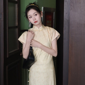 古法优雅全开襟高考送考气质浅黄色女 夏季 颂葵新中式 旗袍2026新款