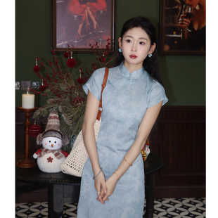 古法全开襟文艺蓝色国风年轻宽松女 夏季 蓝又时新中式 旗袍2026新款