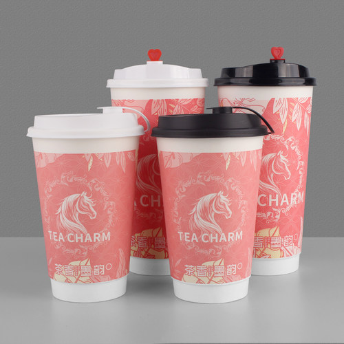 一次性加厚粉色奶茶杯热饮杯子咖啡杯商用纸杯奶茶店专用定制logo - 封面