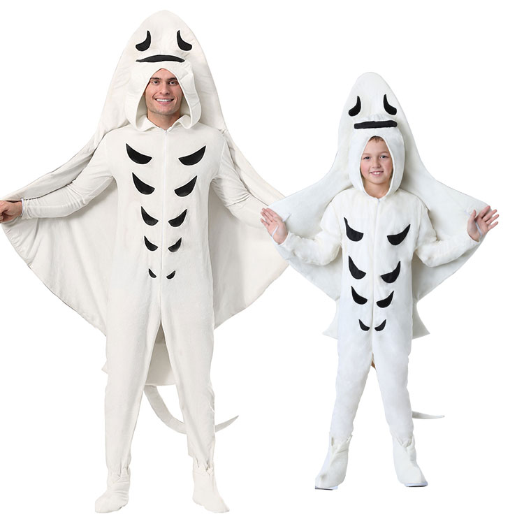 现货万圣节COS表演出舞台亲子幼童男女海洋大白鲨鱼演出服装