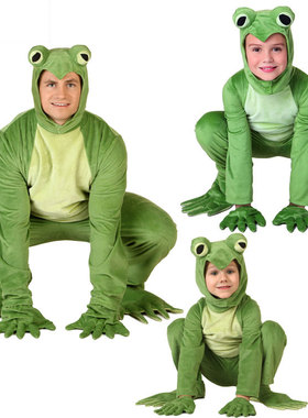 现货万圣节COS表演舞台童话可爱亲子幼童成人绿色青蛙王子服装