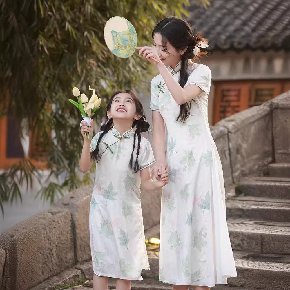 夏季新中式改良母女显瘦旗袍长裙