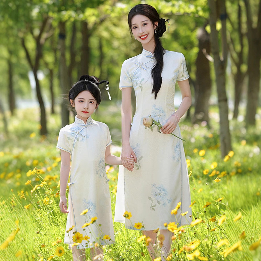 夏季新中式母女改良旗袍长裙子