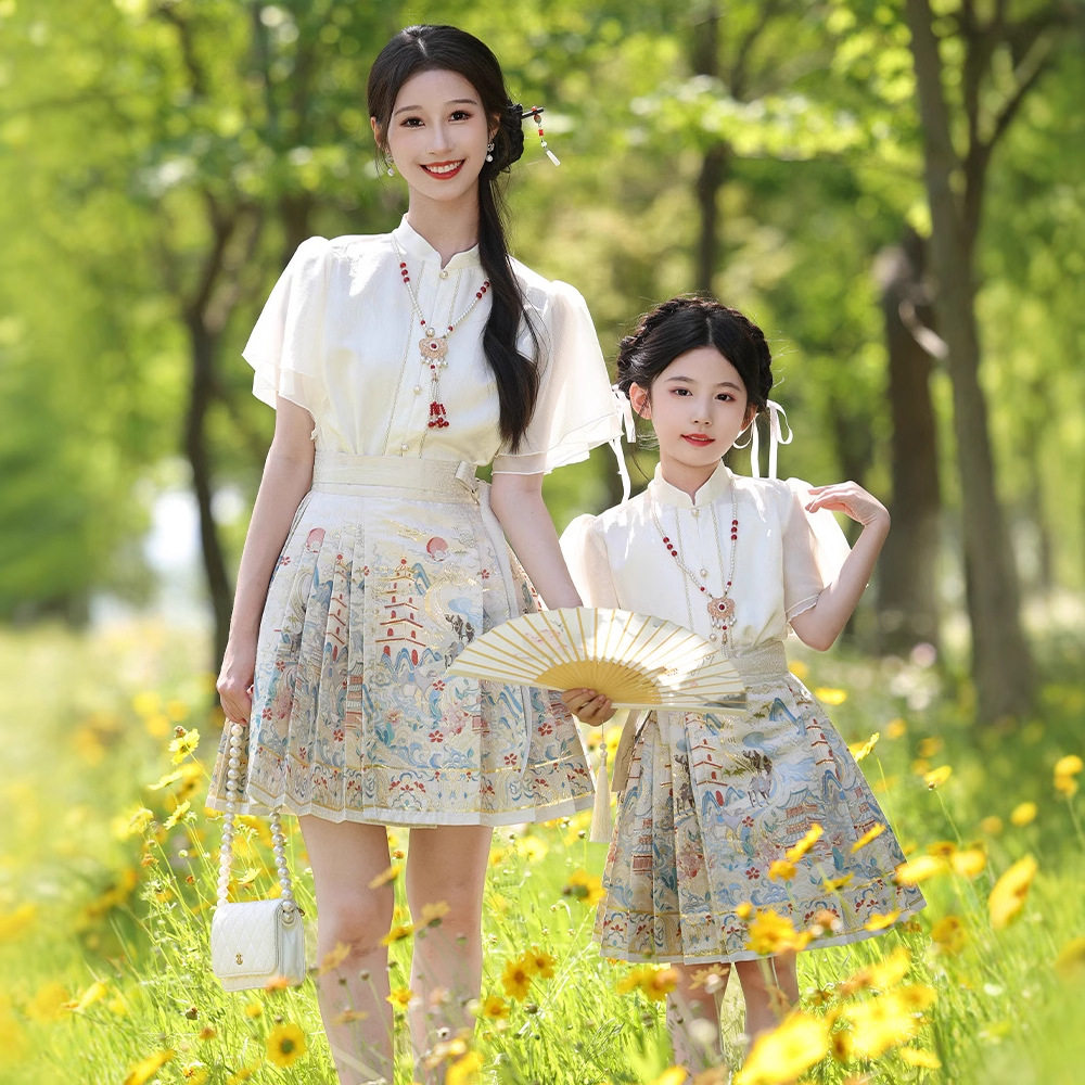 马面裙套装春夏款2026新款母女亲子装儿童中国风女童汉服马面裙