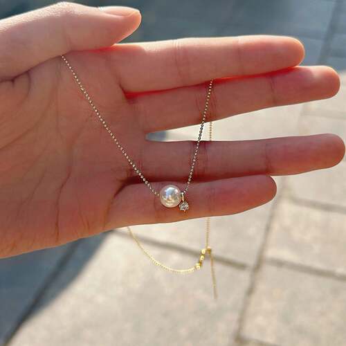 Lucky K S925纯银镀18K金海水珍珠项链天然淡水吊坠锁骨链