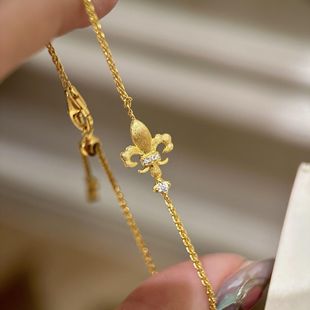 鸢尾花拉丝手链S925纯银复古宫廷风轻奢高级百搭时尚 复古花朵手链