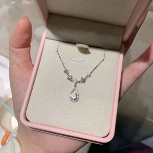 Lucky S925纯银人鱼之泪水滴锆石项链韩系清冷感轻奢百搭锁骨链