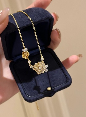 Lucky K S925纯银满钻双生玫瑰花项链女法式轻奢小众设计锁骨链