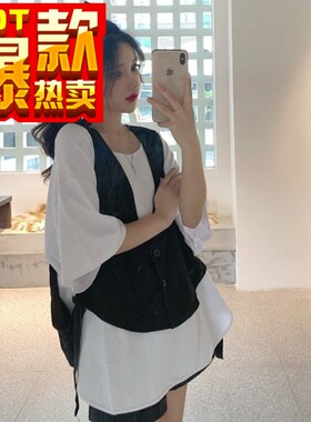 小马甲女夏季薄款2021新款欧货宽松马夹叠穿黑色外套春秋外搭背心