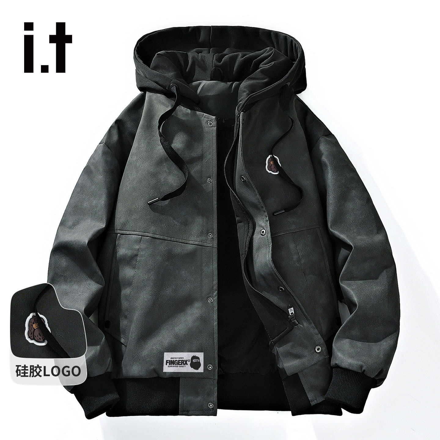 thumbnail for it FINGERCROXX hooded PU leather jacket faux two-piece men's workwear 2026 autumn/winter thickened men's jacket