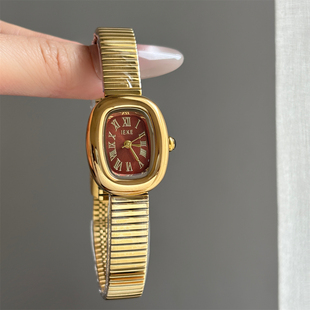 IEKE鎏金手链表简约中古轻奢高级感精致小巧方形链条式石英手表女