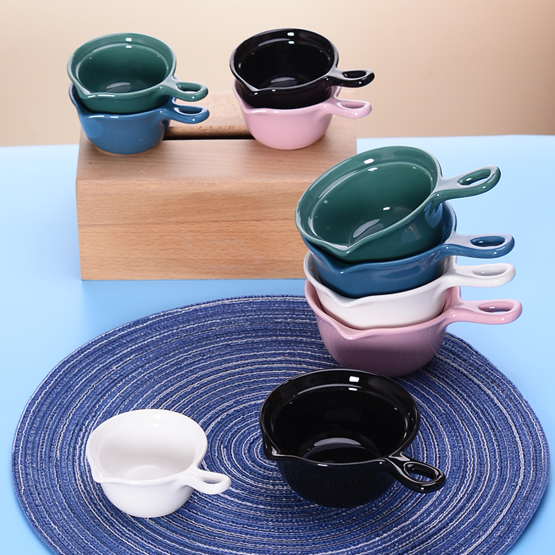 日式奶盅陶瓷手把小奶杯尖嘴碗带手柄引流杯酱汁杯奶壶大号咖啡器