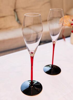 黑领结凹底香槟红酒高脚杯手工水晶轻奢品质创意玻璃两支套装