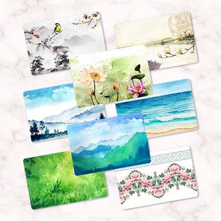 水墨风格主持人台词卡片司仪手卡山水植林 记事留言卡品质包邮