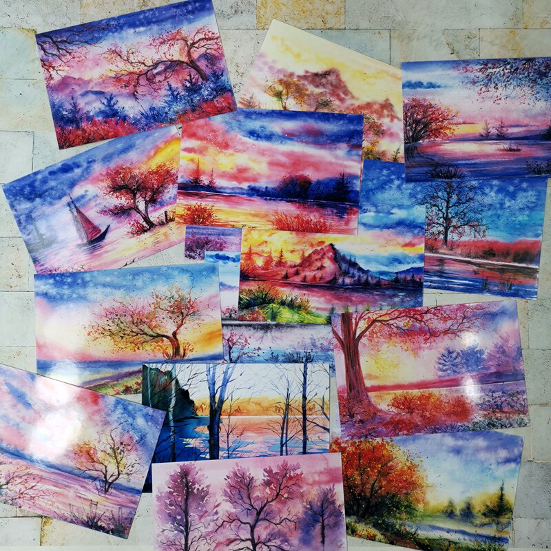 幻彩梦境水彩风景画明信片 15张 300g相纸冲印级输出包邮