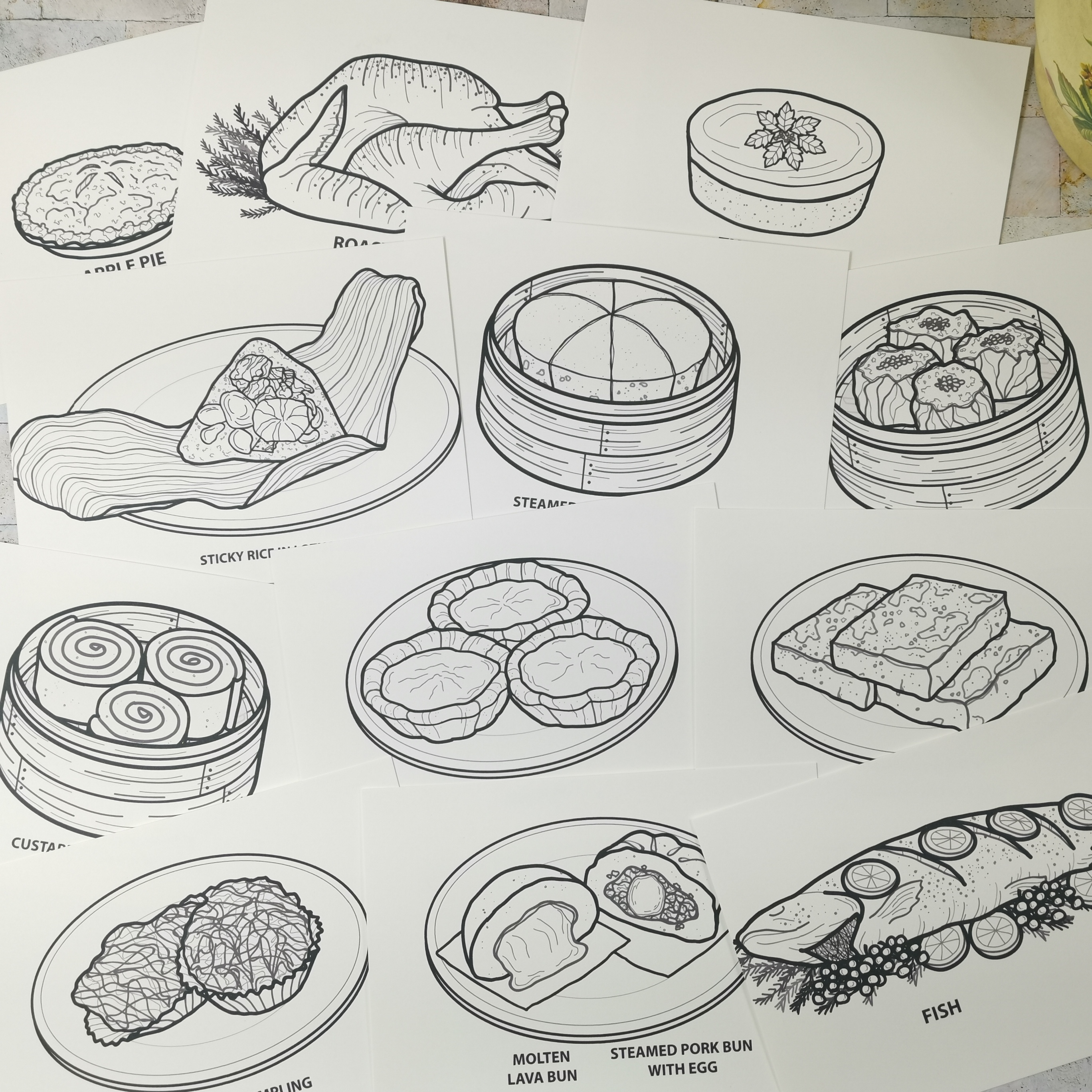 线描面点食物临摹卡面包蛋糕绘画参照创意少儿美术画室教材包邮
