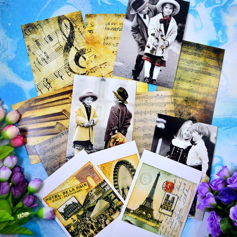 老照片复古明信片合集 男孩女孩老爷车建筑欧美怀旧贺卡小卡片