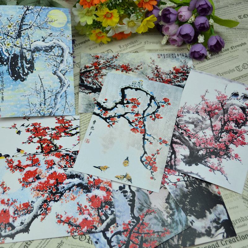 [Forus]水墨寒梅傲雪中国风国画明信片清新贺卡小卡片15枚 梅花